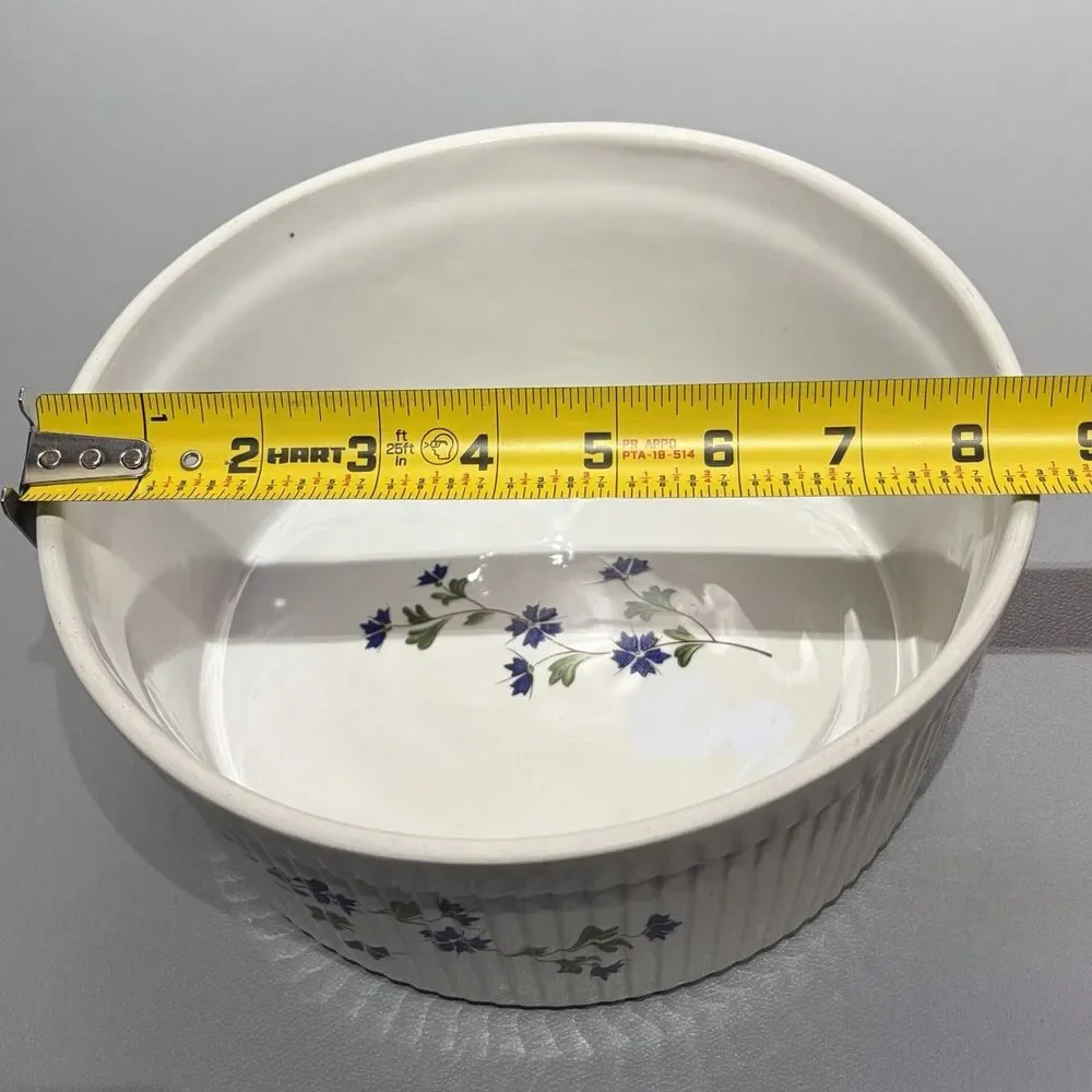 Cordon Bleu BIA 2 Quart Soufflé Dish Casserole Dish Cornflowers Floral Ribbed